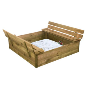 Sandkasse med bænk og låg