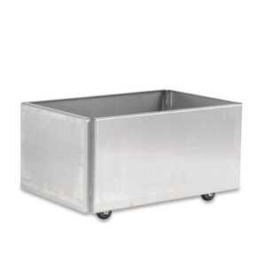 blank stål plantekasse på hjul til terrassen