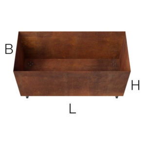 plantekasse i cortenstål med hjul på mål