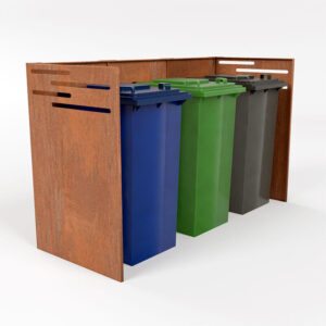 skjuler i cortenstål til 3 skraldespande